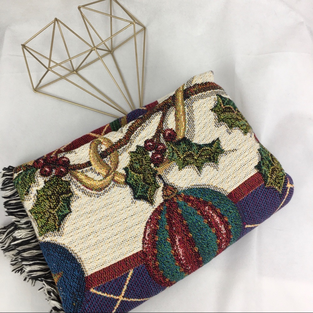 Jewel Tone Colored Christmas Ornament Woven Throw - Picture 7 of 8